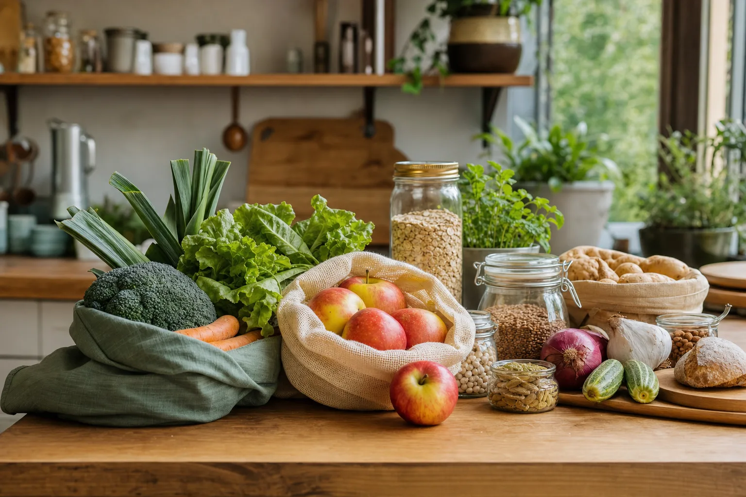 Légumes colorés sur une table en bois - alimentation durable